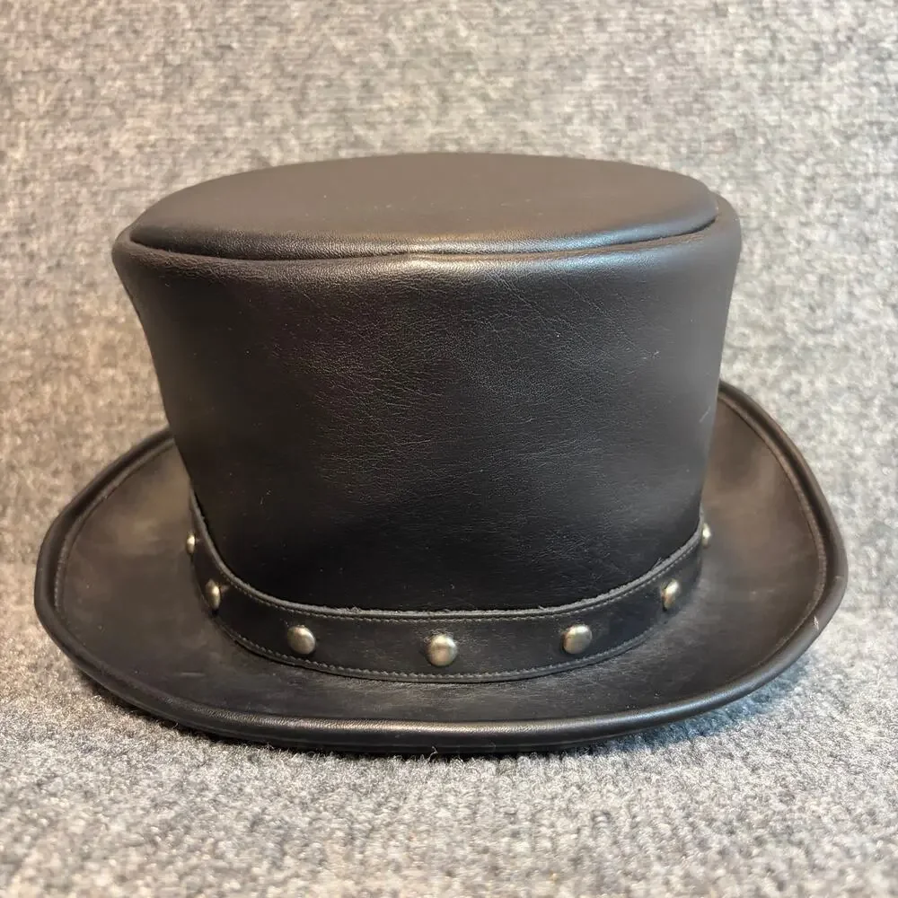 Kenny K Black Faux Leather Studded Top Hat Steampunk Gothic Hat Medium Size M